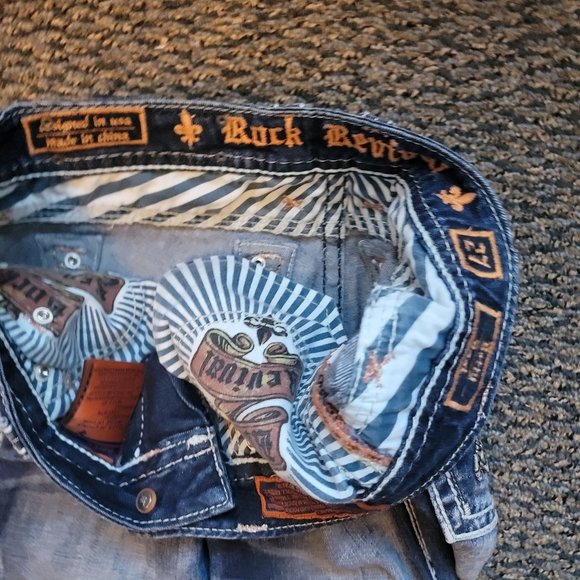 Rock Revival Betty Boot Distressed Jeans Size 27 Rhinestone Pocket Bling - Picture 7 of 11